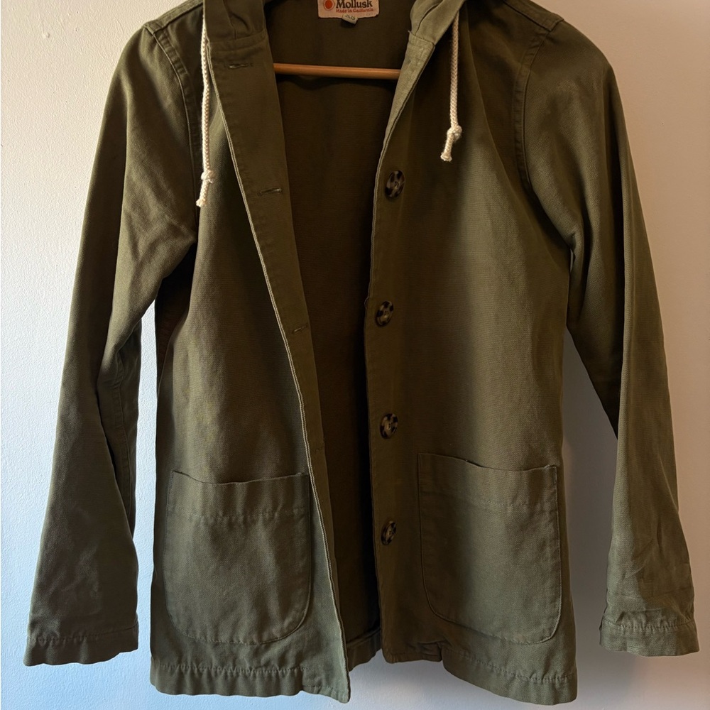 Mollusk Green Military Canvas Field Jacket with Hood